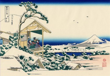  Hokusai Pintura al %C3%B3leo - Casa de té en Koishikawa la mañana después de una nevada Katsushika Hokusai Japonés